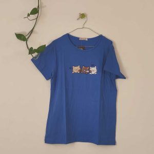 تیشرت زنانه پنبه ترک گربه-آبی تیره