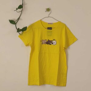 تیشرت زنانه پنبه ترک گربه-زرد