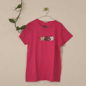 تیشرت زنانه پنبه ترک گربه-صورتی پر رنگ