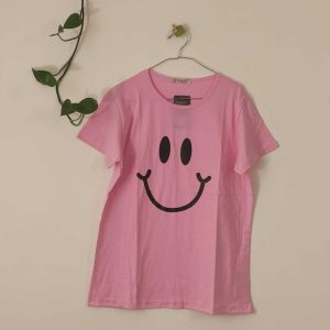 تیشرت زنانه پنبه ترک لبخند-صورتی کم رنگ