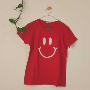 تیشرت زنانه پنبه ترک لبخند-قرمز