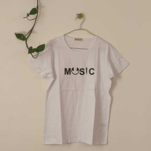 تیشرت زنانه پنبه ترک music-سفید