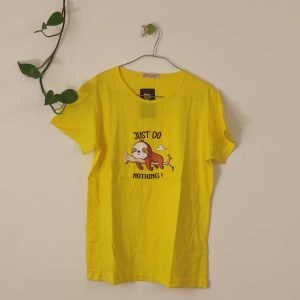 تیشرت زنانه پنبه ترک Just Do Nothing-زرد