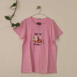 تیشرت زنانه پنبه ترک Just Do Nothing-صورتی پر رنگ