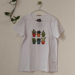 تیشرت زنانه پنبه ترک کاکتوس-سفید