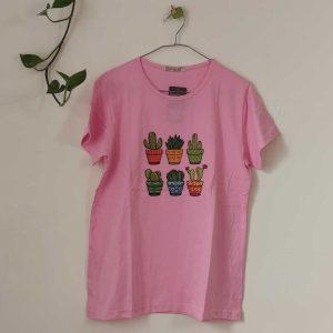 تیشرت زنانه پنبه ترک کاکتوس-صورتی کم رنگ
