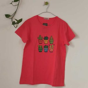 تیشرت زنانه پنبه ترک کاکتوس-گل‌بهی