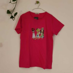 تیشرت زنانه پنبه ترک-صورتی پر رنگ