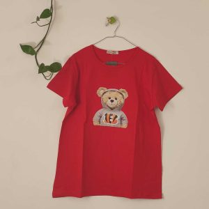 تیشرت زنانه پنبه ترک خرس-قرمز