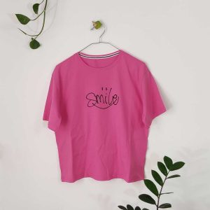 تیشرت زنانه پنبه اسمایل-صورتی پر رنگ