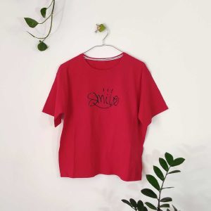 تیشرت زنانه پنبه اسمایل-قرمز