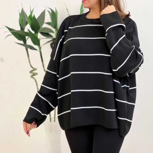 بلوز بافت راه راه-مشکی