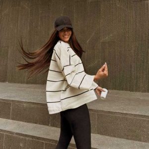 بلوز بافت زنانه لش راه راه - نباتی