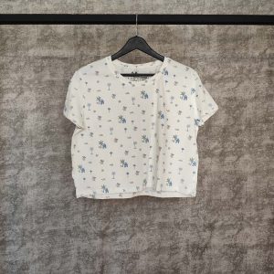 تیشرت باکسی زنانه یقه گرد پنبه H&M بنگلادشی - سفید,طرح دار